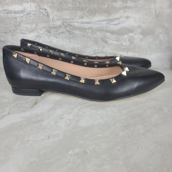 French Sole NY | LIRON Classic Black Leather Gold Studded Ballet Flats Shoes 8.5 - Picture 7 of 14